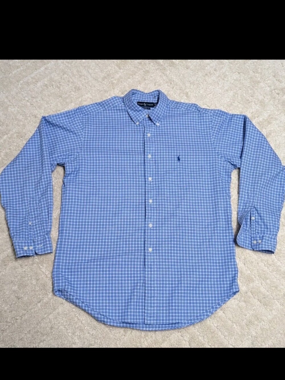 Ralph Lauren Mens Classic Fit Long Sleeve Blue Check Button-Down Shirt, XL